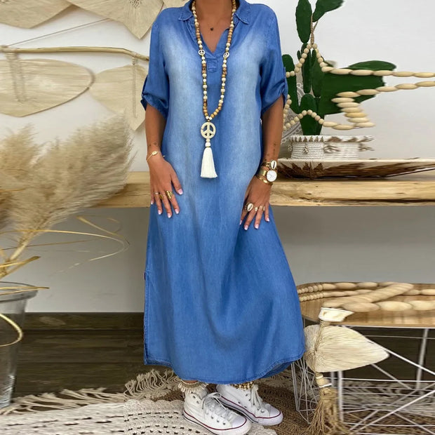 Lea | Vestido largo denim con abertura