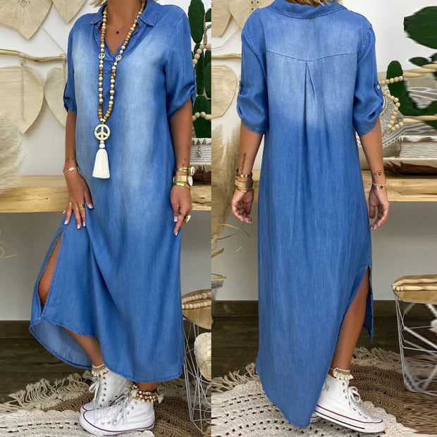Lea | Vestido largo denim con abertura
