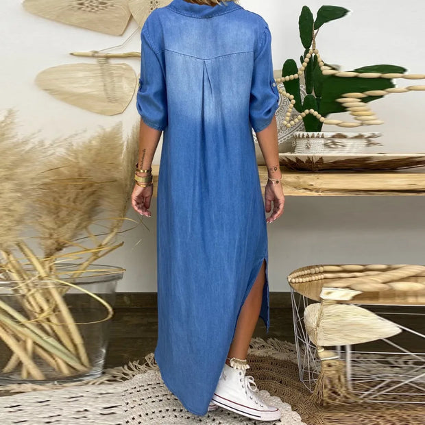 Lea | Vestido largo denim con abertura