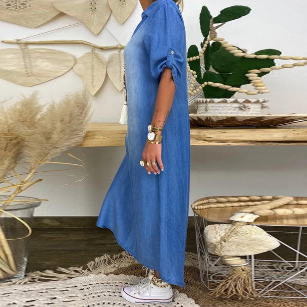 Lea | Vestido largo denim con abertura