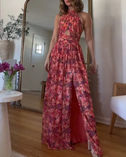Emma | Vestido largo sin espalda con estampado floral