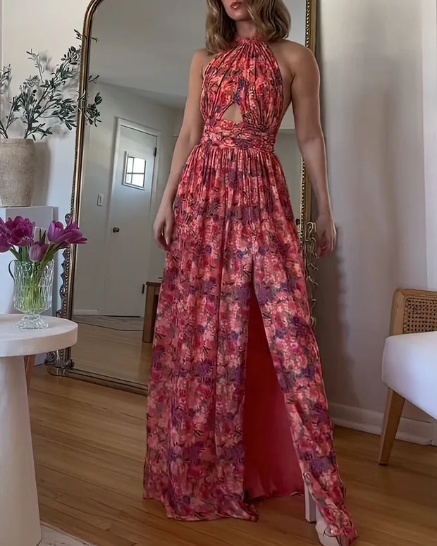 Emma | Vestido largo sin espalda con estampado floral