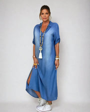 Lea | Vestido largo denim con abertura