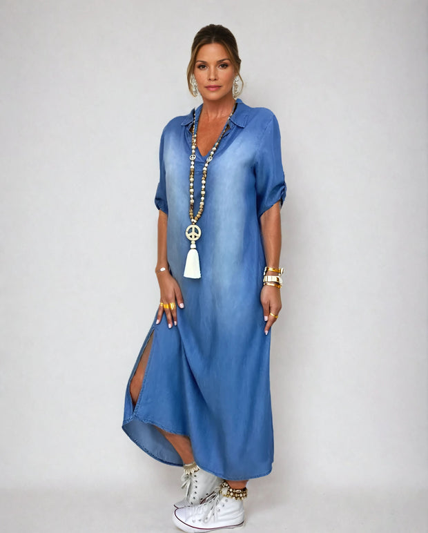 Lea | Vestido largo denim con abertura