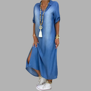 Lea | Vestido largo denim con abertura