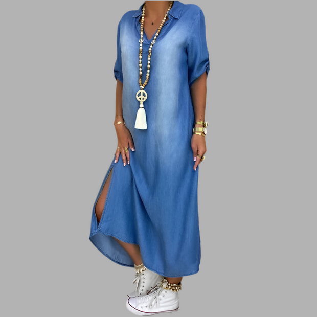 Lea | Vestido largo denim con abertura